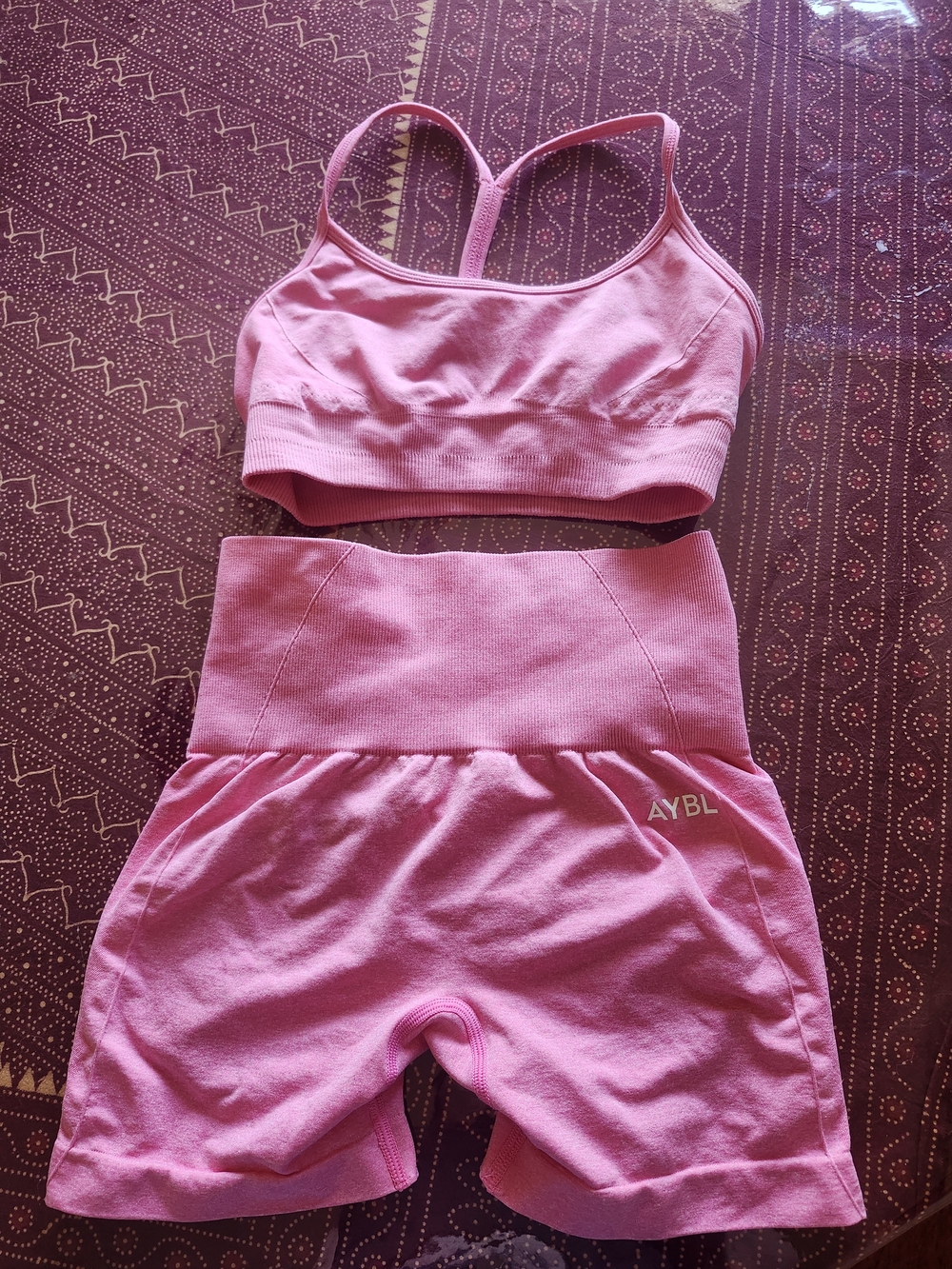 XS Pink AYBL "empower" seamless set sports bra and shorts